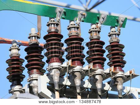 Big Copper Busbar With High-voltage Cables In An Electric Power Plant