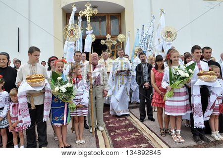 Chortkiv - Ternopil - Ukraine - 12 July 2012. The visit to Chertkov of the Ukrainian Greek Catholic Church His Beatitude Sviatoslav Shevchuk and festive liturgy on the occasion of the temple feast of the Apostles Peter and Paul.