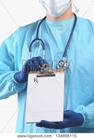 Male Doctor Standing With Folder, Isolated On White Background