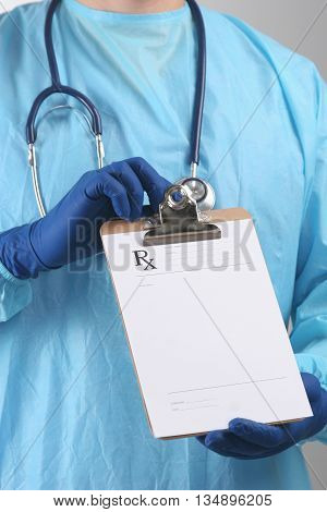 Male Doctor Standing With Folder, Isolated On White Background
