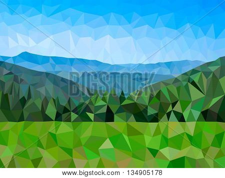 Vector low poly nice mountains and forest
