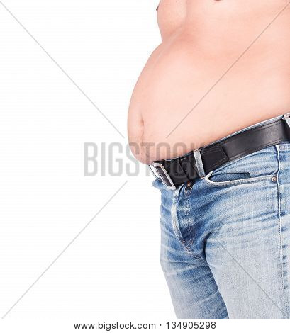 Body young man fat belly isolate background
