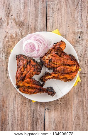 tandoori chicken leg, Tandoori Chicken , Indian spicy food, Delicious Tandoori chicken leg piece with Salad, India