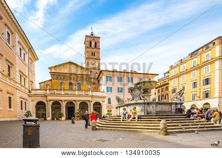The Trastevere Square In Rome, Italy