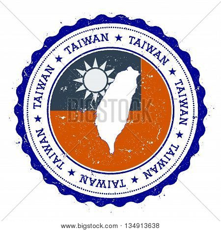 Taiwan, Republic Of China Map And Flag In Vintage Rubber Stamp Of State Colours. Grungy Travel Stamp