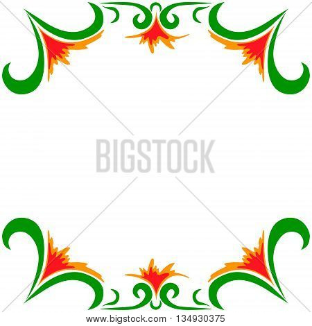 Vector doodle red flowers frame on white background