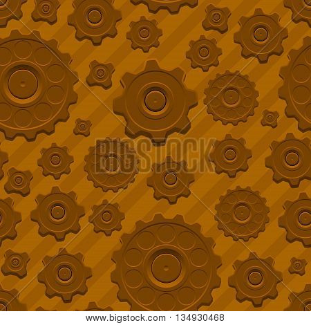 Vector brown gears seamless pattern on background