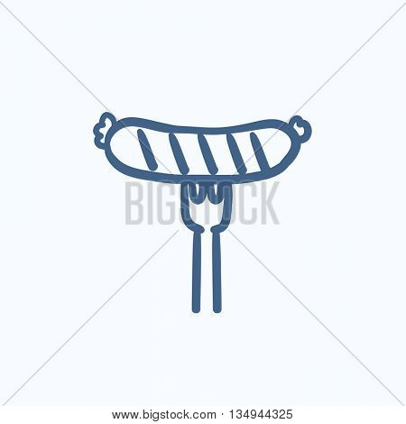 Sausage on fork vector sketch icon isolated on background. Hand drawn Sausage on fork icon. Sausage on fork sketch icon for infographic, website or app.