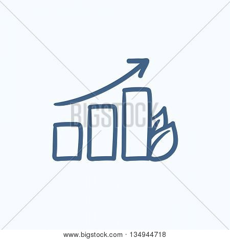 Bar graph with leaf vector sketch icon isolated on background. Hand drawn Bar graph with leaf icon. Bar graph with leaf sketch icon for infographic, website or app.