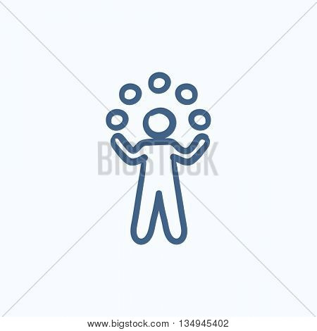 Man juggling with balls vector sketch icon isolated on background. Hand drawn Man juggling with balls icon. Man juggling with balls sketch icon for infographic, website or app.