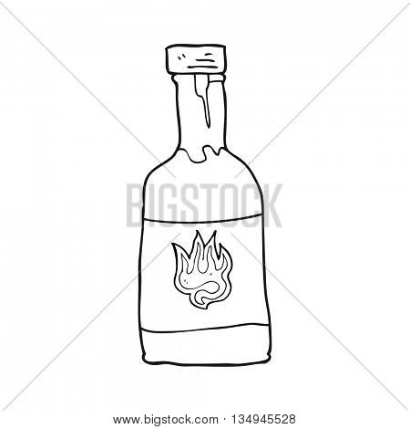 freehand drawn black and white cartoon chili sauce bottle