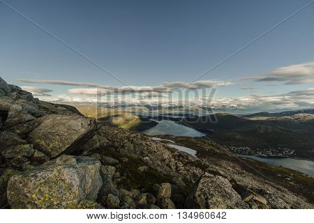 View from mountain outside Tromsoe, Troms, Norway