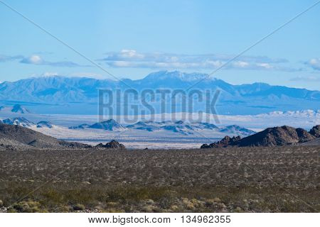 Viewing the Desert Landscape, Nevada snowy sierra  mountains