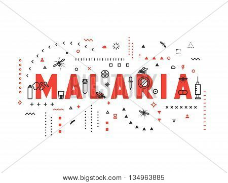 Design concept epidemic of malaria. Modern line style illustration. Concepts of words malaria, style thin line art, design banners for website and mobile website. Easy to edit.