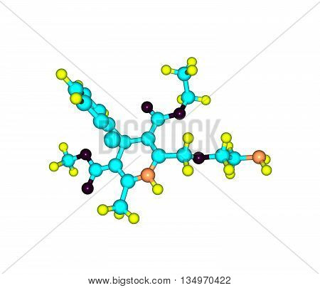 Amlodipine is a medication used to lower blood pressure and prevent chest pain. 3d illustration
