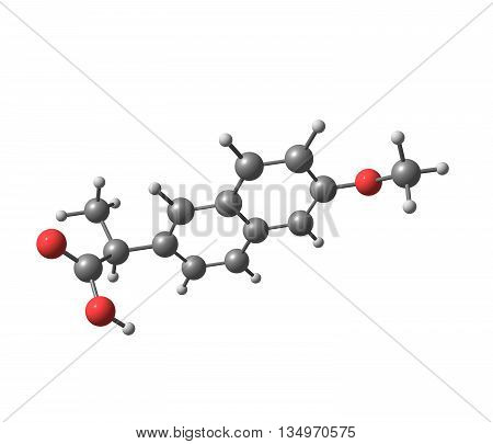 Naproxen is a nonsteroidal anti-inflammatory drug - NSAID - of the propionic acid class. 3d illustration