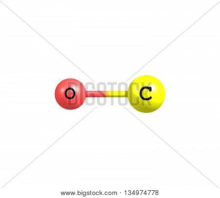 Carbon monoxide - CO is a colorless odorless and tasteless gas that is slightly less dense than air. It is toxic to humans and animals. 3d illustration