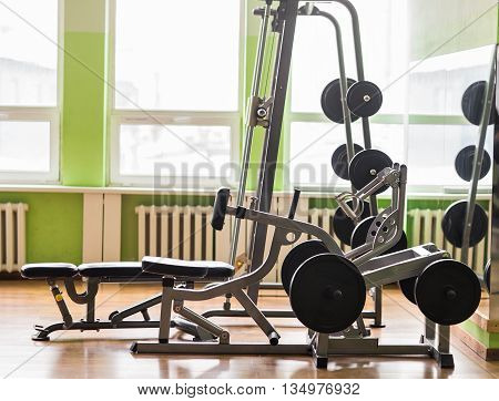 Old gym interior with many old equipment