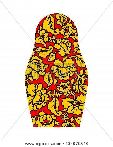 Russian Matryoshka Hohloma Style. National Folk Painting Of Flowers. Traditional Russian Souvenir Sy