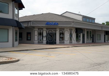 SHOREWOOD, ILLINOIS / UNITED STATES - AUGUST 30, 2015: Allstate offers insurance in the Park Place Plaza in Shorewood.