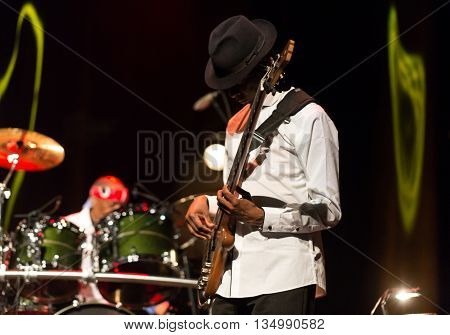 CRACOW POLAND - MARCH 16 2016: Billy Cobham Band live on stage in ICE Cracow Poland