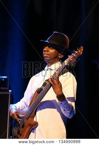 CRACOW POLAND - MARCH 16 2016: Billy Cobham Band live on stage in ICE Cracow Poland