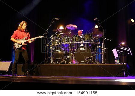 CRACOW POLAND - MARCH 16 2016: Billy Cobham Band live on stage in ICE Cracow Poland