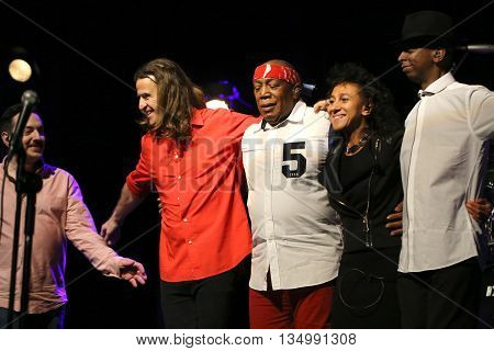 CRACOW POLAND - MARCH 16 2016: Billy Cobham Band live on stage in ICE Cracow Poland