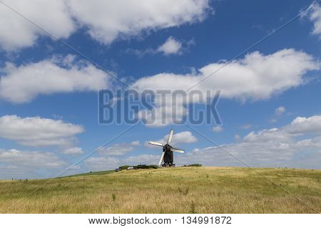 Historic Danish windmill called Pibe Moelle.