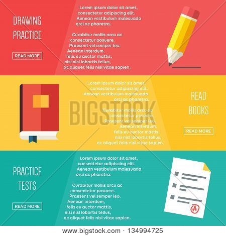 Set of flat color design web banners for Learning. Concepts web banner and printed materials. Vector illustration.