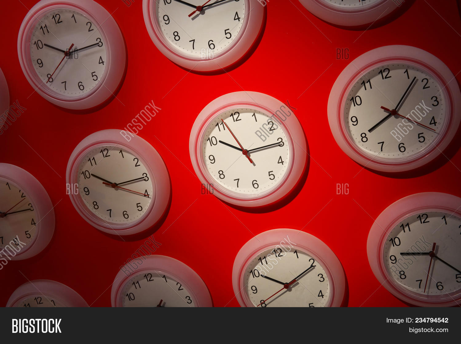 Multiple Clocks On Red Image & Photo (Free Trial) Bigstock