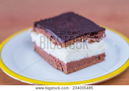 Polish Traditional Chocolate Wuzetka Cream Pie Known Also As Wz Cake.