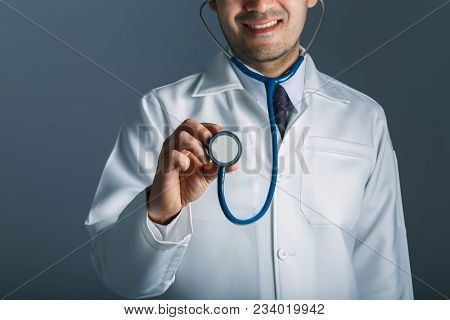 Asian Smart Doctor Show Stethoscopes. Concept Of Health.