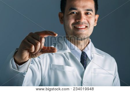 Asian Smart Doctor Show Holding Hand With Stethoscopes. Man Show Hand Coordination. Concept Of Medic