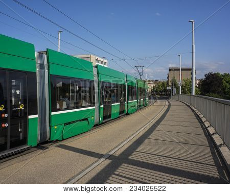 Basel, Switzerland - June 06  2017:  Tram In Basel. Switzerland. Europe.