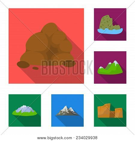 Different Mountains Flat Icons In Set Collection For Design.mountains And Landscape Vector Symbol St