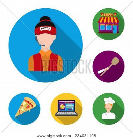 Pizza And Pizzeria Flat Icons In Set Collection For Design. Staff And Equipment Vector Symbol Stock 
