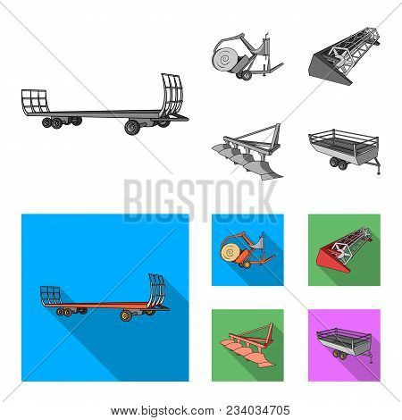 Plow, Combine Thresher, Trailer And Other Agricultural Devices. Agricultural Machinery Set Collectio