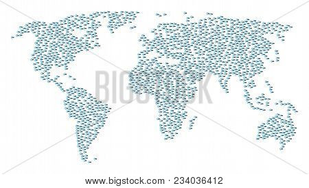 Global Collage Map Created Of Logout Design Elements. Vector Logout Scattered Flat Pictograms Are Or