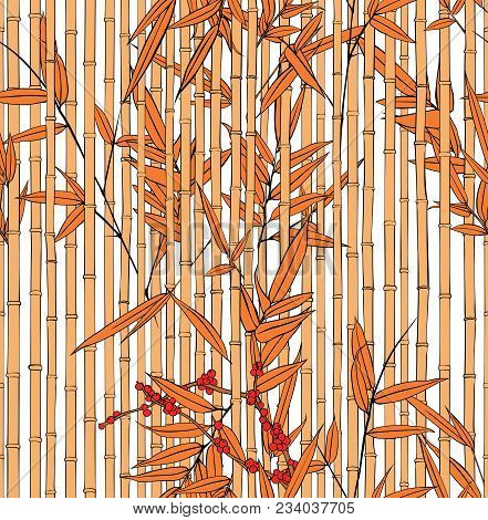 Vector Pattern Of Orange Bamboo Stems With Leaves