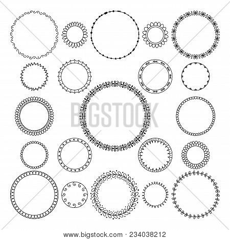 Vector Set Of Round And Circular Decorative Patterns For Design Frame. Black Geometric Frame