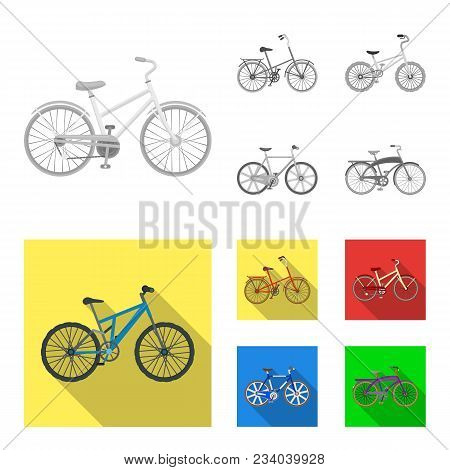 Children Bicycle And Other Kinds.different Bicycles Set Collection Icons In Monochrome, Flat Style V
