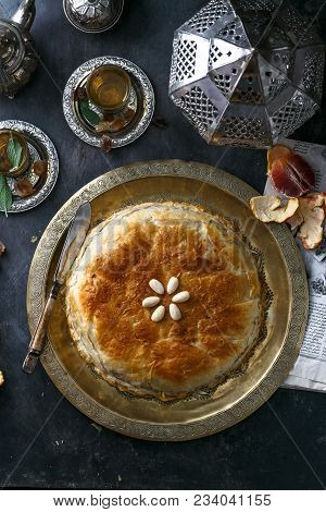 Phyllo Pastry Pie With Chicken And Spices. Arabian Cuisine