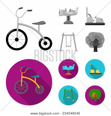 Airplane On A Spring, Swings And Other Equipment. Playground Set Collection Icons In Monochrome, Fla