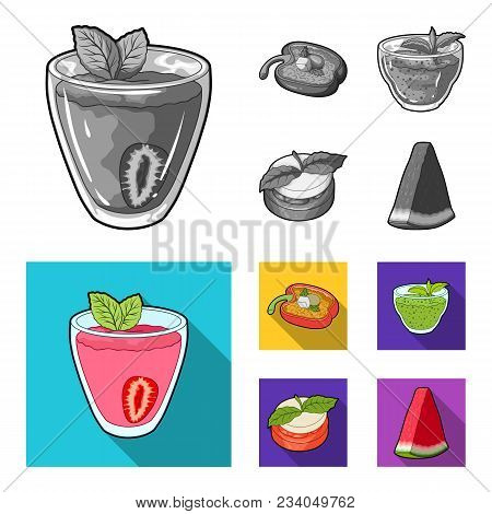 Sweet Bulgarian Pepper, Vitamin Drink, Jam With Raspberry And Mint Leaves, A Piece Of Watermelon. Ve