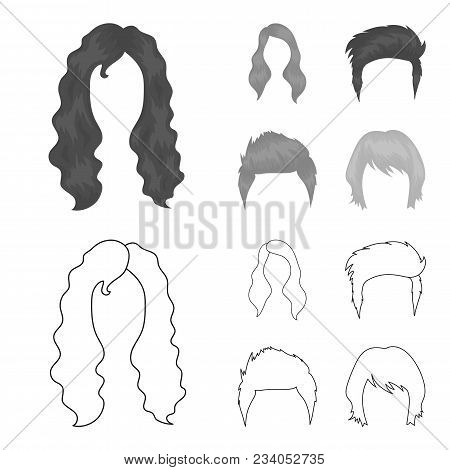 Mustache And Beard, Hairstyles Outline, Monochrome Icons In Set Collection For Design. Stylish Hairc