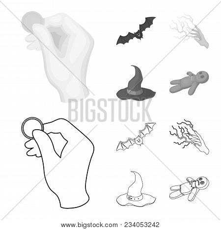 Focus With A Coin, A Bat, A Mage's Hat, A Lightning-fast Spell.black And White Magic Set Collection 