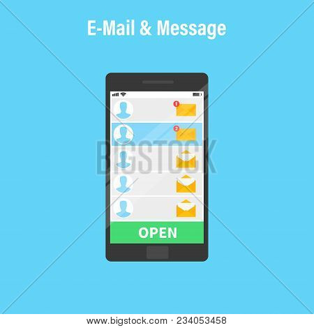 New Email. Human Hand Holding The Smartphone With E-mail Application. Mobile Phone, Screen With New 