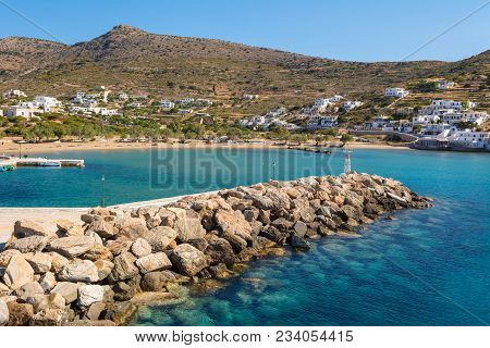View Of Port Of Sikinos, Beautiful Small And Secluded Island In Southern Cyclades. Greece.