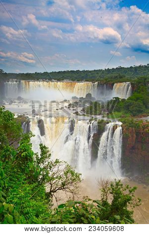 Famous Iguazu falls on the border between Argentina and Brazil
